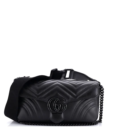 Pre-Owned Gucci Medium Gg Marmont Monochrome Flap Bag Matelasse Leather