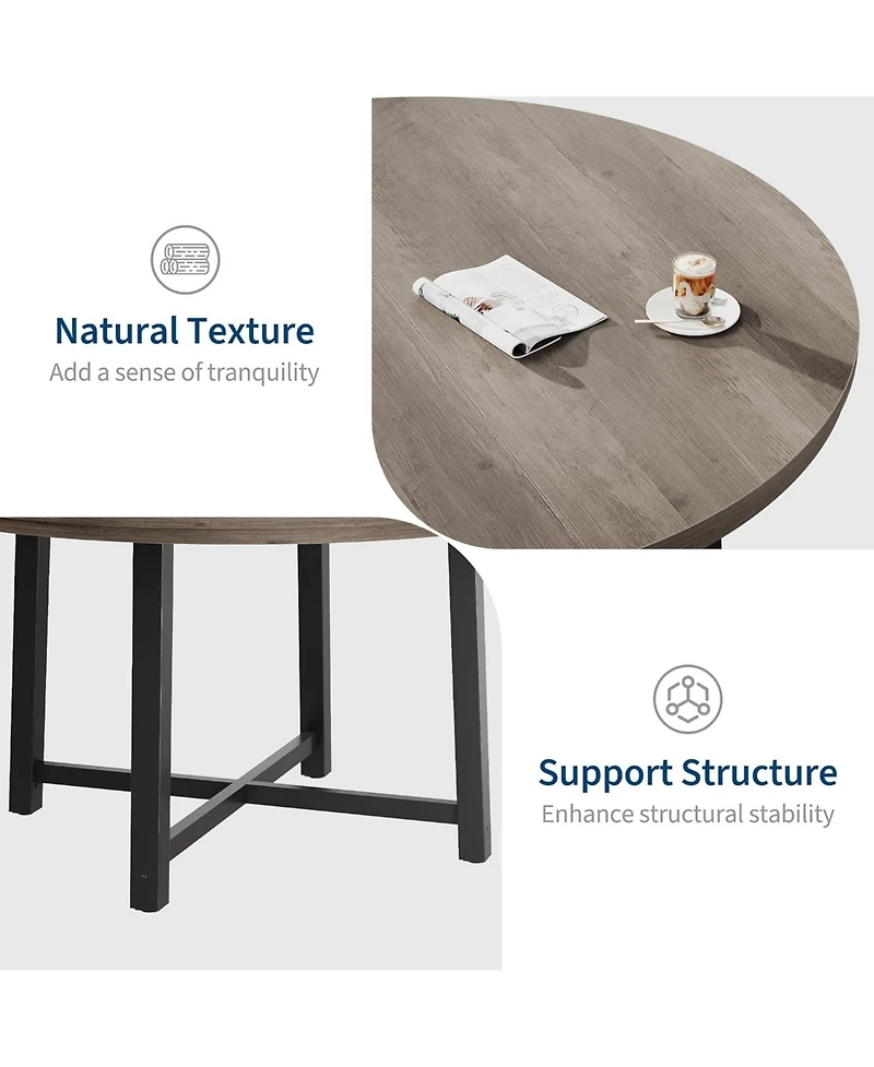 gaomon 47" Round Dining Table for 4, Kitchen Dining Room Table with Sturdy Metal Frame, Wood Circle Kitchen Table for Space Saving