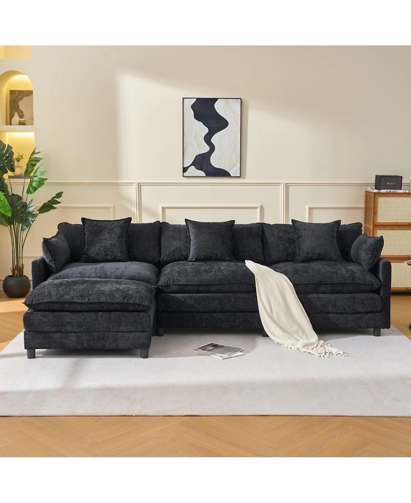 Boyel Living 108 Inch L Shaped Modern Modular Sectional Sofa with Ottoman Chenille Cloud Couch 4 Seat Deep Seat Pillow Top Arms