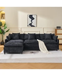 Boyel Living 108 Inch L Shaped Modern Modular Sectional Sofa with Ottoman Chenille Cloud Couch 4 Seat Deep Seat Pillow Top Arms