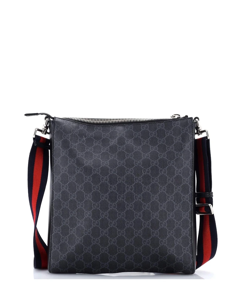 Pre-Owned Gucci Medium Web Strap Front Zip Messenger Bag Gg Coated Canvas