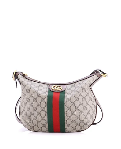 Pre-Owned Gucci Small Ophidia Half Moon Hobo Gg Coated Canvas