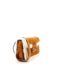 Pre-Owned Gucci Small Horsebit 1955 Shoulder Bag Suede with Shearling