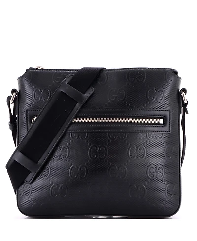 Pre-Owned Gucci Small Front Zip Messenger Gg Embossed Perforated Leather
