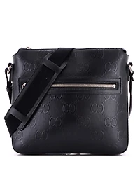 Pre-Owned Gucci Small Front Zip Messenger Gg Embossed Perforated Leather