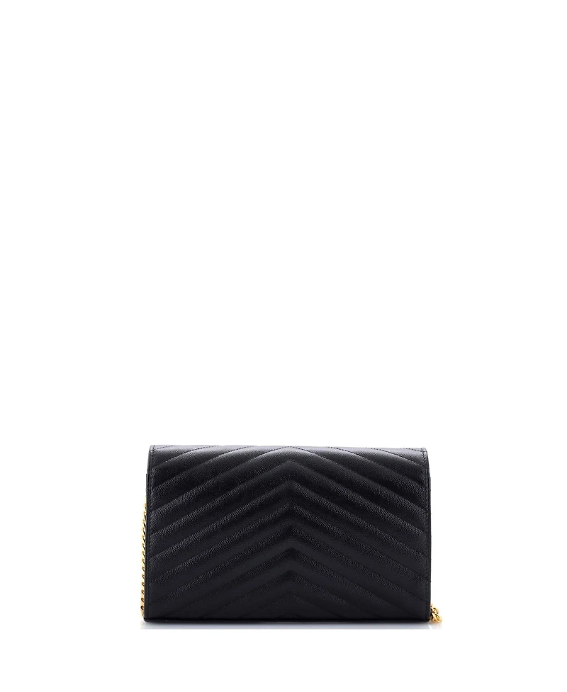 Pre-Owned Saint Laurent Medium Classic Monogram Wallet on Chain Matelasse Chevron Leather