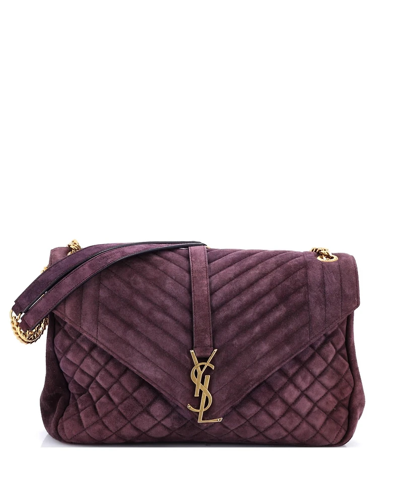 Pre-Owned Saint Laurent Large Classic Monogram Slouchy Envelope Satchel Quilted Suede