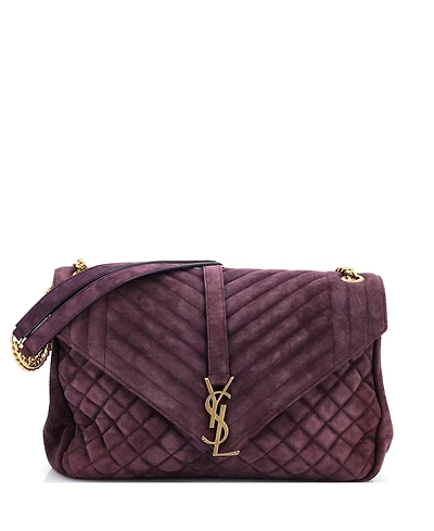Pre-Owned Saint Laurent Large Classic Monogram Slouchy Envelope Satchel Quilted Suede