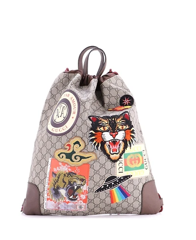 Pre-Owned Gucci Medium Courrier Soft Drawstring Backpack Gg Coated Canvas with Applique
