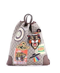 Pre-Owned Gucci Medium Courrier Soft Drawstring Backpack Gg Coated Canvas with Applique