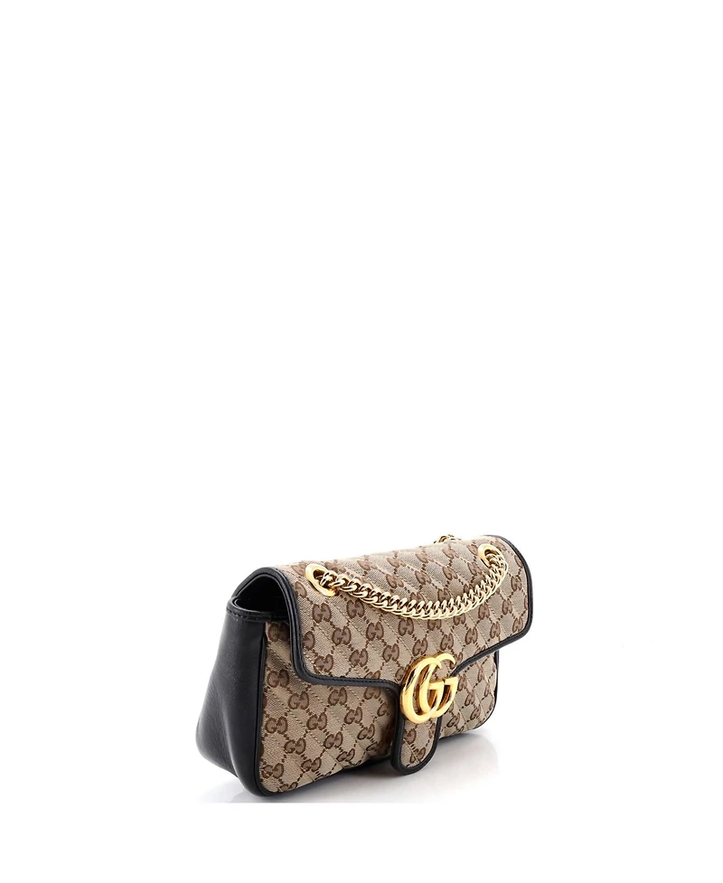 Pre-Owned Gucci Small Gg Marmont Flap Bag Diagonal Quilted Gg Canvas with Leather