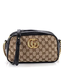 Pre-Owned Gucci Small Gg Marmont Shoulder Bag Diagonal Quilted Gg Canvas with Leather