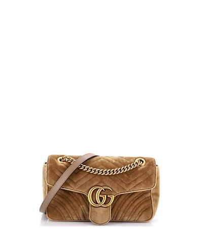 Pre-Owned Gucci Small Gg Marmont Flap Bag Matelasse Velvet