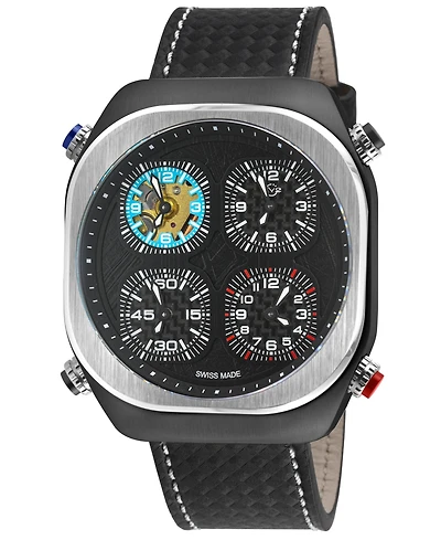 GV2 by Gevril Men's Quattro Swiss Quartz with stitching Italian Leather Strap Watch