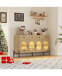 gaomon 62" Modern Sideboard Buffet Cabinet – Large Storage Console Table with Adjustable Shelves and 3 Drawers and 3 Glass Doors for Dining Room