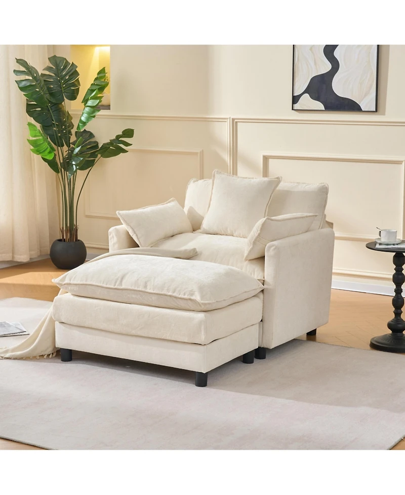 Boyel Living 39.4 Inch Modern Accent Chair with Ottoman Chenille Upholstered Club Room Reading