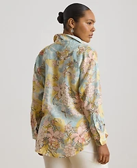 Lauren Ralph Plus Relaxed-Fit Floral Linen Shirt