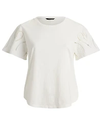 Lauren Ralph Plus Eyelet Cotton Jersey & Broadcloth Top