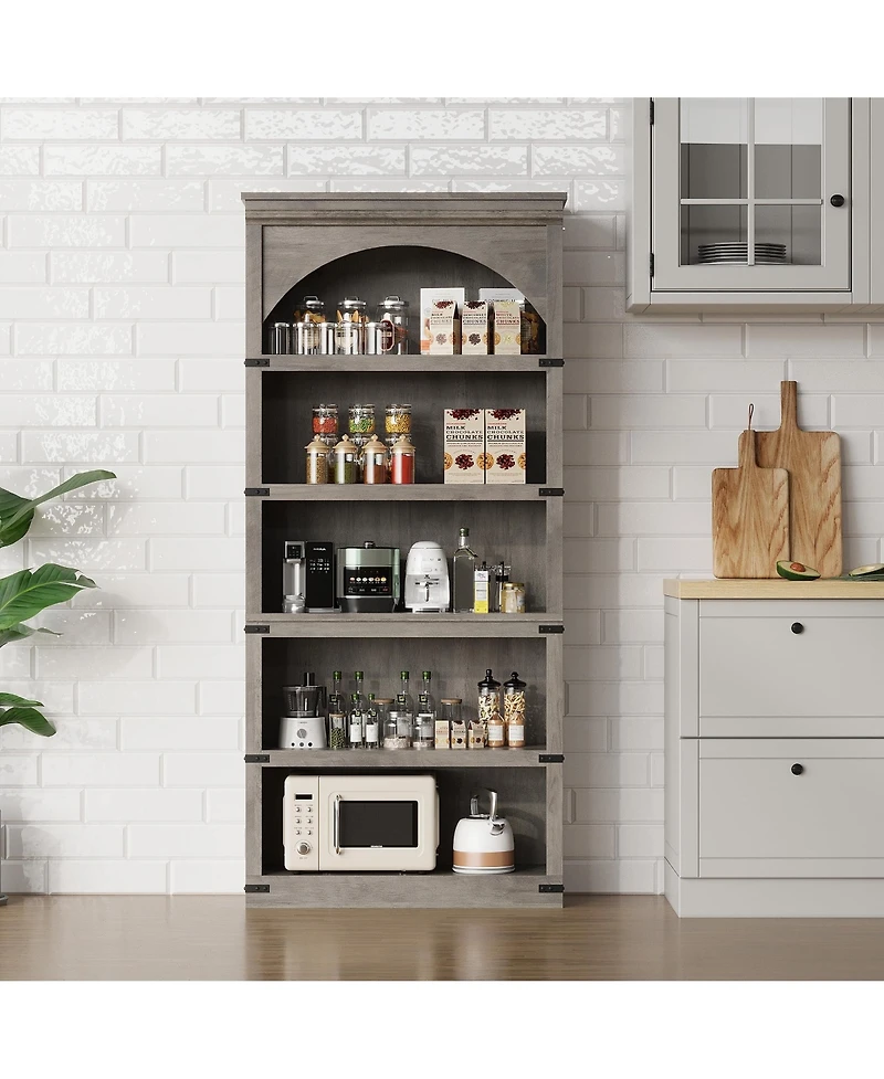 gaomon 68.7" Tall Farmhouse Arched 5-Tier Wooden Bookcase