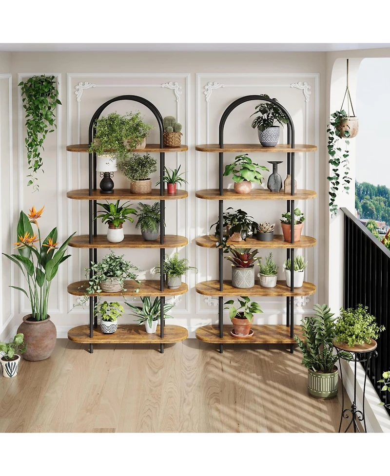 gaomon 71" Arched 5 Tier Bookshelf with Metal Frame, Freestanding Open Wood Display Rack
