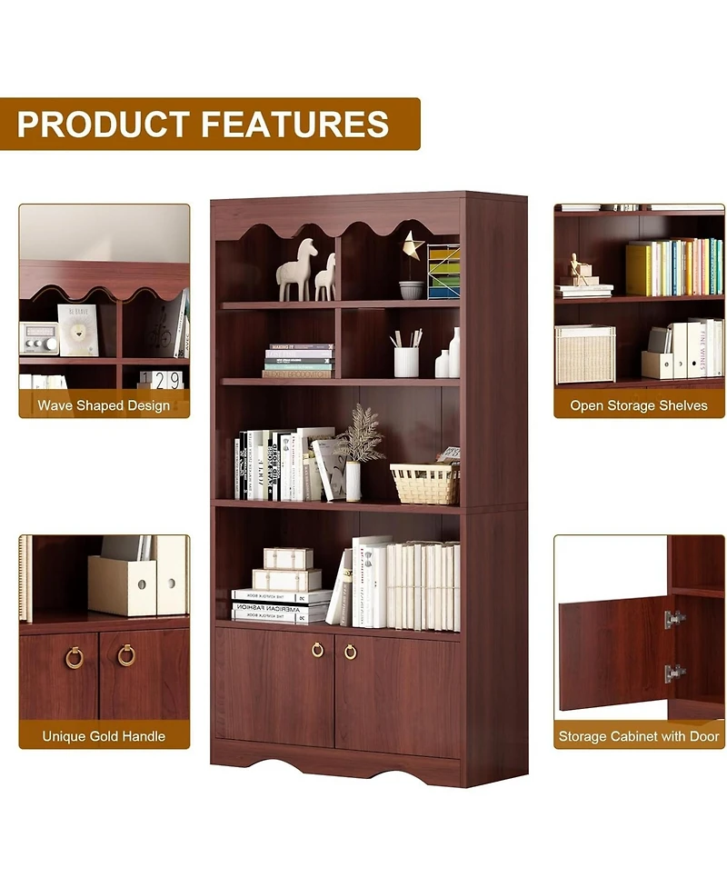 gaomon 63" Tall 5-Tier Retro Wooden Bookshelf, Open Floor Storage Organizer for Bedroom and Office