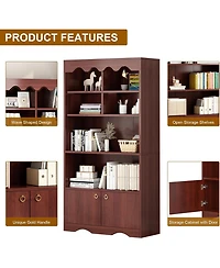 gaomon 63" Tall 5-Tier Retro Wooden Bookshelf, Open Floor Storage Organizer for Bedroom and Office