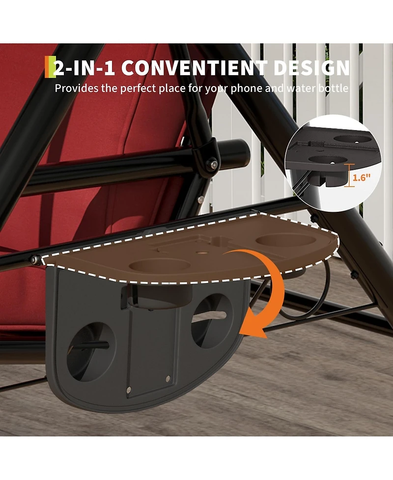 homfan 3-Seater Outdoor Swing with Adjustable Canopy, Thick Cushions, Cup Holders, Weather-Resistant Steel Frame, Patio Bench for Garden