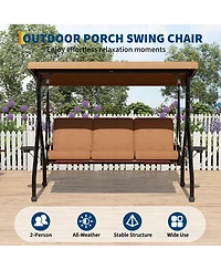homfan 3-Seater Outdoor Swing with Adjustable Canopy, Thick Cushions, Cup Holders, Weather-Resistant Steel Frame, Patio Bench for Garden