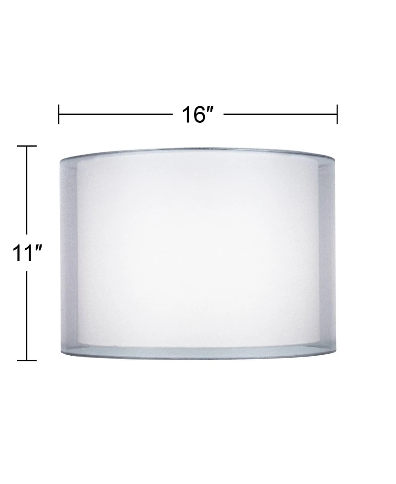 Springcrest Set of 2 Hardback Double Drum Lamp Shades Silver Sheer Medium 16" Top x 16" Bottom x 11" High Spider Harp and Finial