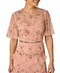Adrianna Papell Petite Crew Neck Ruffle Detail Maxi Dress