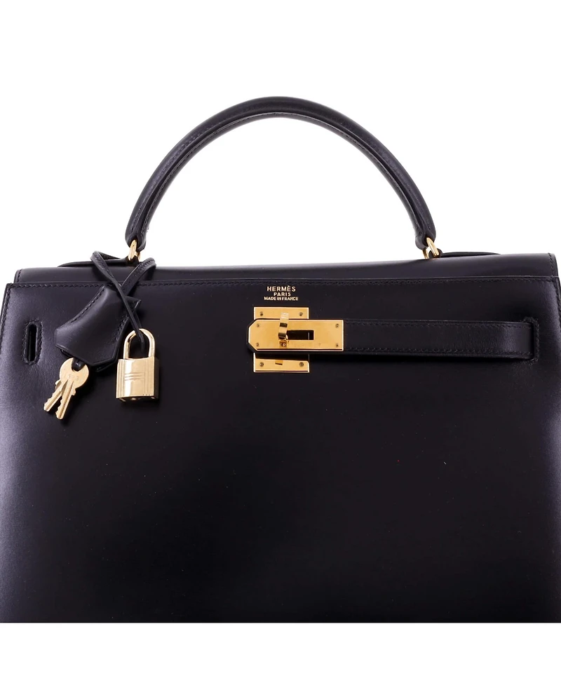 Pre-Owned HERMES Kelly 32 Handbag Black Box Calf with Gold Hardware