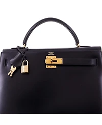 Pre-Owned HERMES Kelly 32 Handbag Black Box Calf with Gold Hardware