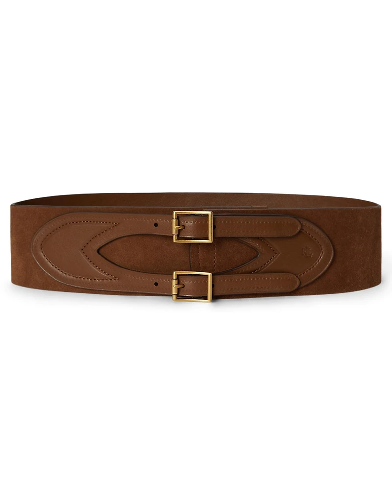 Lauren Ralph Double Buckle Suede and Leather Belt