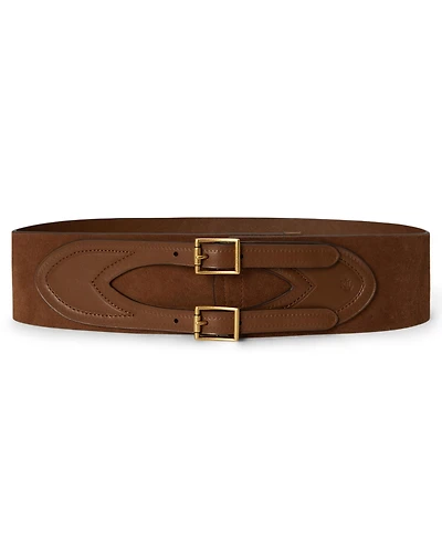 Lauren Ralph Double Buckle Suede and Leather Belt