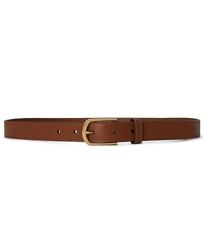 Lauren Ralph Women's Rounded-Buckle Leather Skinny Belt