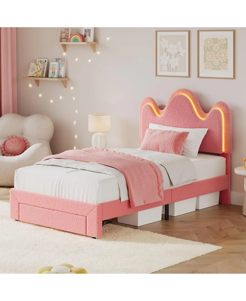 gaomon Bed Frame with Adjustable Upholstered Headboard Girls Boucle Platform Storage Drawers Princess for Kids