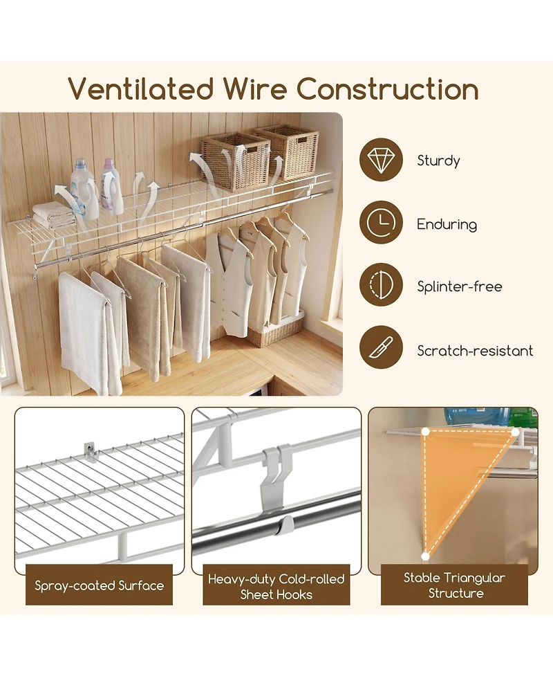 Sugift Closet Shelves Wall Mounted with Hanging Rod for Laundry Room