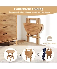 Gouun Folding Teak Wood Outdoor Side Table with X-Shaped Legs and Slatted Top, 20 x 20 in