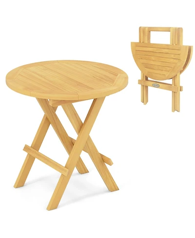 Gouun Folding Teak Wood Outdoor Side Table with X-Shaped Legs and Slatted Top, 20 x 20 in