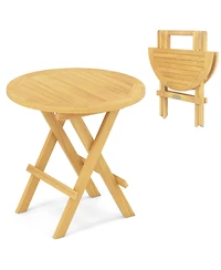 Gouun Folding Teak Wood Outdoor Side Table with X-Shaped Legs and Slatted Top, 20 x 20 in