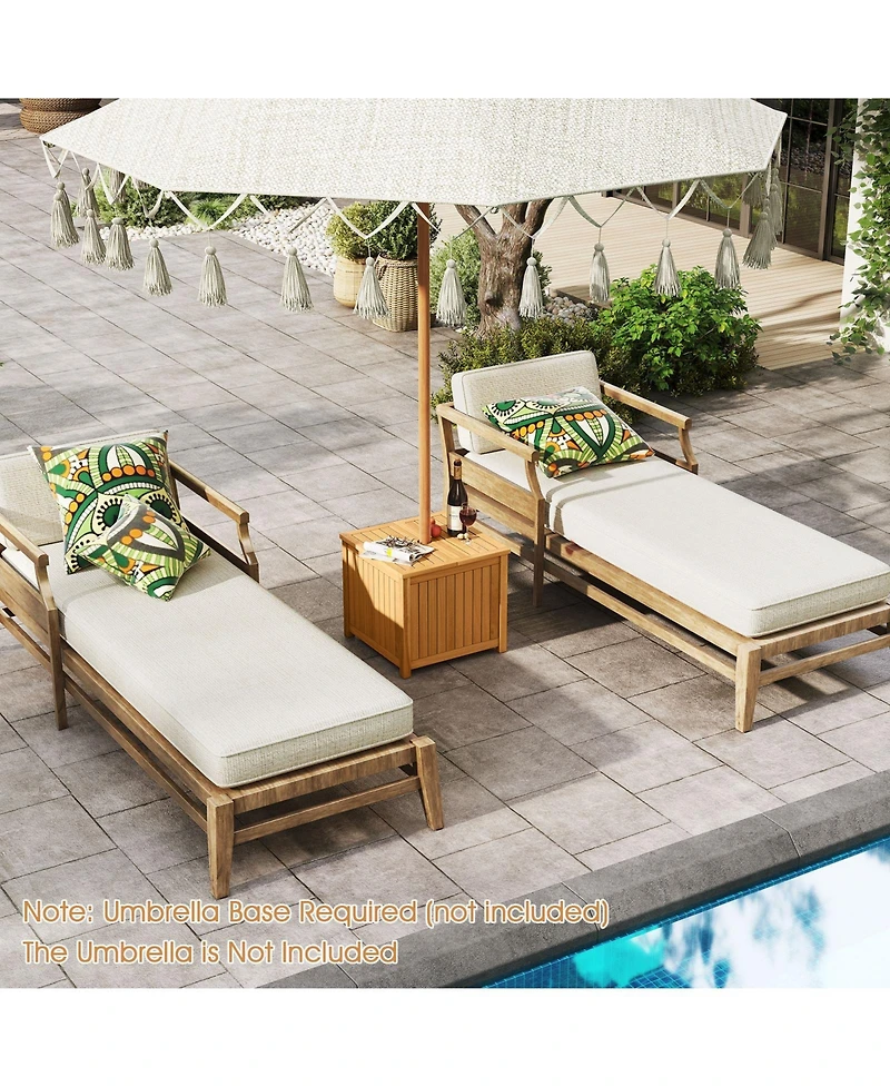 Gouun Acacia Wood Patio Side Table with Storage Box and 2.3 in Umbrella Hole, 21 x 21 in