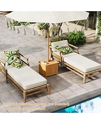 Gouun Acacia Wood Patio Side Table with Storage Box and 2.3 in Umbrella Hole, 21 x 21 in