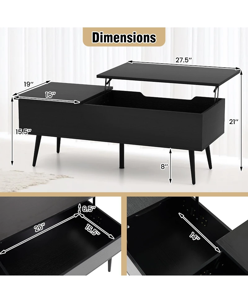 Sugift 47 Lift Top Coffee Table with Hidden Storage Compartments