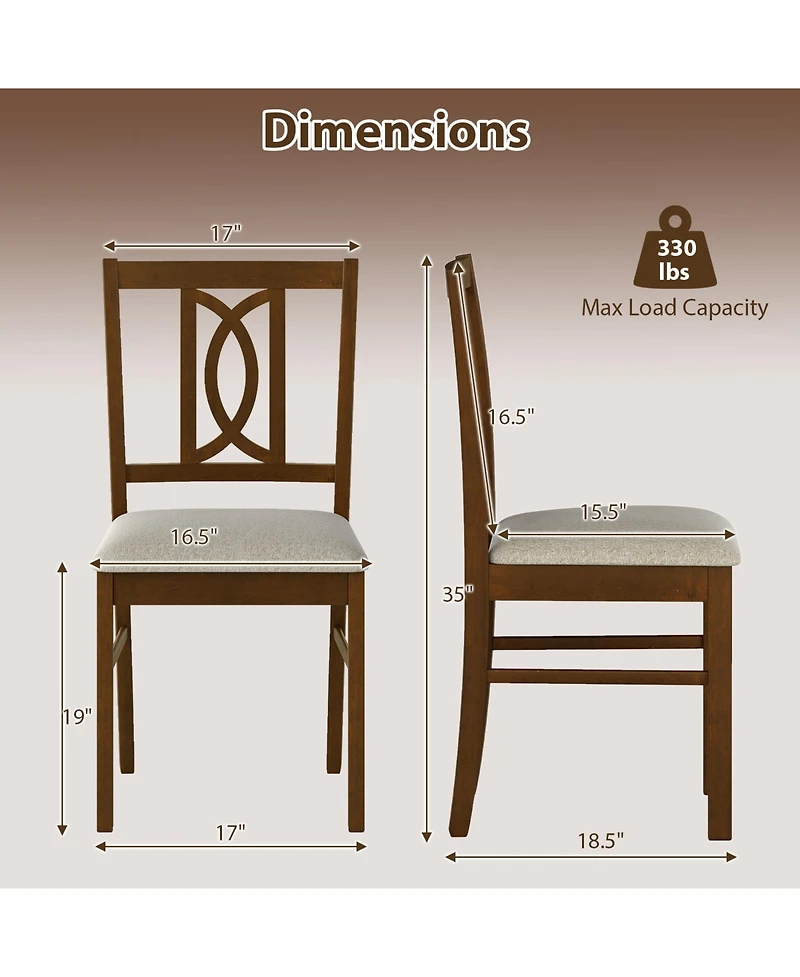 Gymax Dining Chairs Set of 2 w/Hollowed Backrest and Padded Seat for Living Room Kitchen