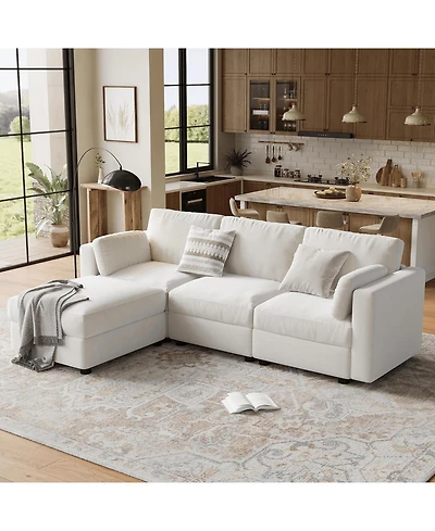 gaomon Modular Sectional Sofa- -Seater L-Shaped Couch with Movable Ottoman- Convertible Chenille Sofa