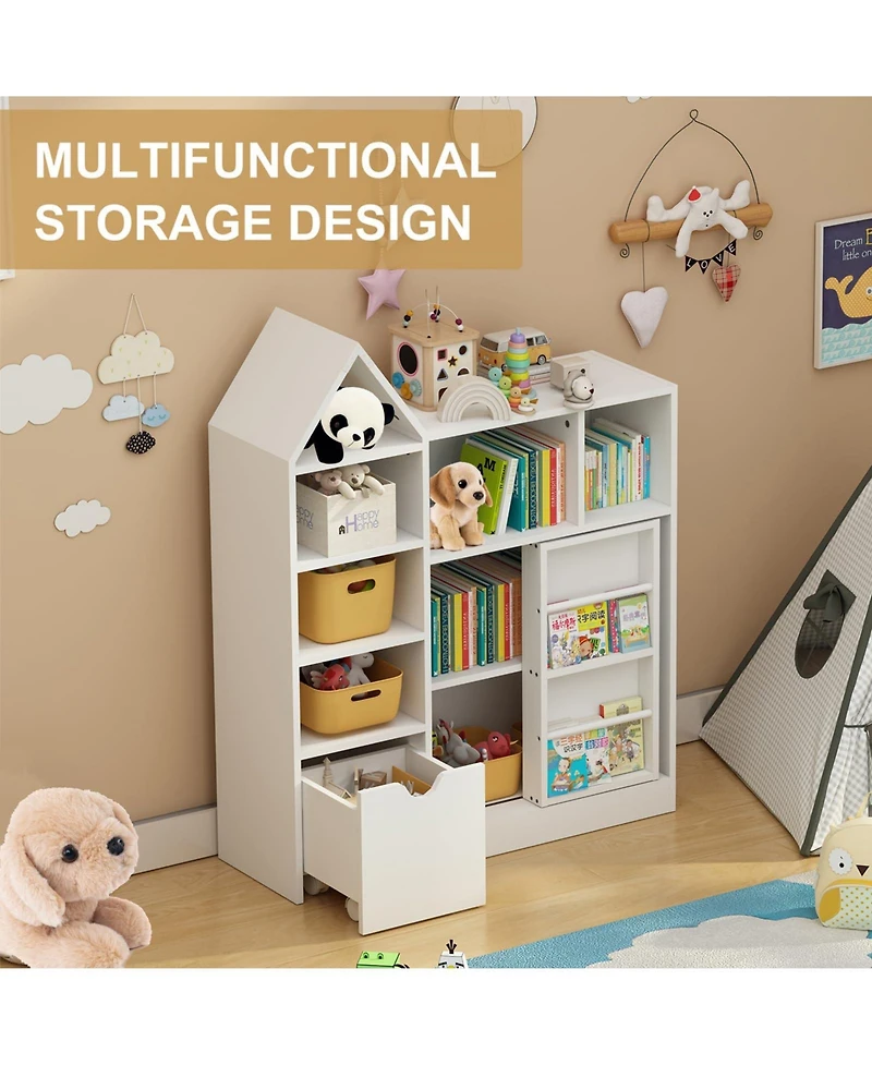 gaomon 44" Kids Bookshelf and Toy Storage with Removable Drawers, 8 Cubbies and Sliding Door