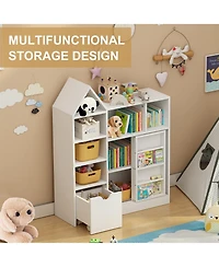 gaomon 44" Kids Bookshelf and Toy Storage with Removable Drawers, 8 Cubbies and Sliding Door
