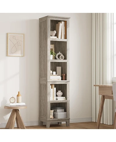 gaomon 71" 5-Tier Narrow Rustic Wooden Bookcase with Adjustable Open Shelves, Space-Saving Bookshelf