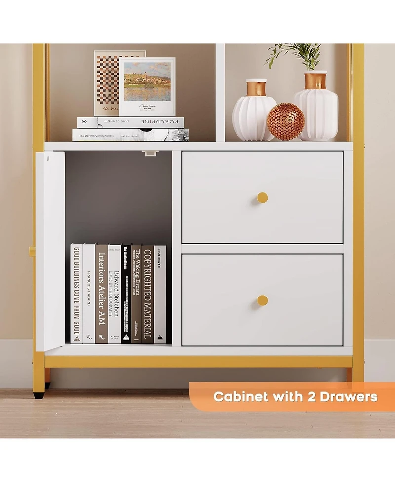 gaomon Modern 4-Tier Tall Bookshelf with 3 Drawers, Metal Frame Storage Rack