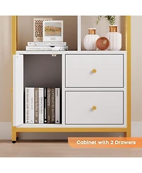 gaomon Modern 4-Tier Tall Bookshelf with 3 Drawers, Metal Frame Storage Rack